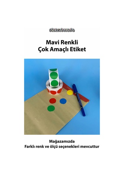 Yuvarlak Kesim Ambalaj Etiketi - Mavi Renk - 3cm - 500 Adet