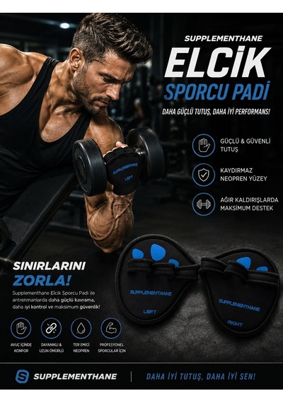 Supplementhane Pad El Pedi Ağırlık Body Fitness Eldiveni Siyah Mavi Pad Avuç Içi Eldiven Fitness Çif
