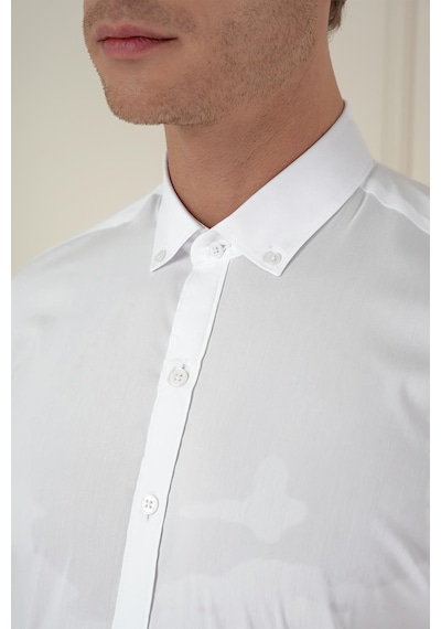 Efor Slim Fit Düğmeli Yaka Esnek Klasik Beyaz Gömlek Gk 746 Beyaz