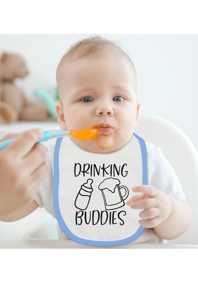 Bk Kids Drinking Buddies Tasarımlı Mavi Bebek Mama Önlüğü Mavi