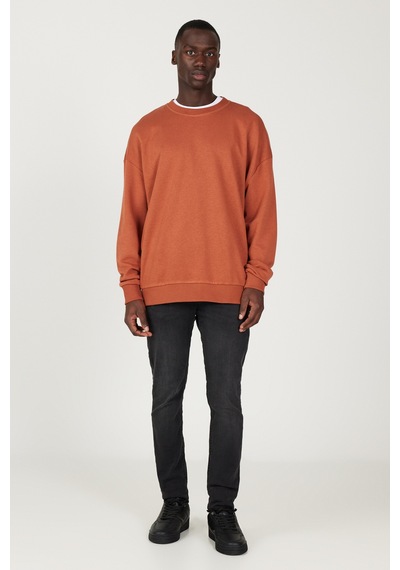 AC&Co / Altınyıldız Classics Oversize Bisiklet Yaka Pamuklu Erkek Sweatshirt Açık Kahverengi