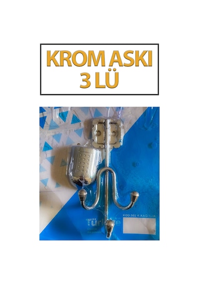 3 Lü Krom Duvar Askısı Birleşik Model Banyo Mutfak Havlu Askılığı Gümüş