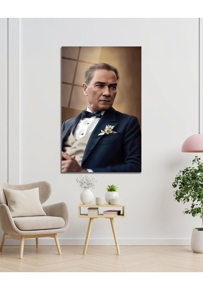 Atatürk Portre Cam Tablo Modern Ev Ofis Salon Hediyelik Büyük Tablo Duvar Dekoru