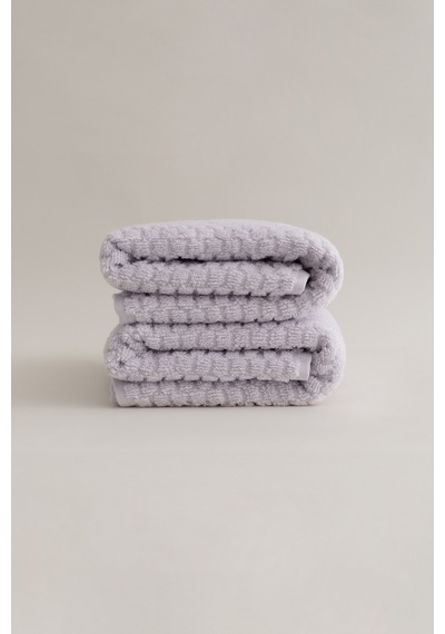 Ivory Lila Kabartma Dokulu Mikro Fiber %100 Pamuk 2li El Yüz Havl Lila