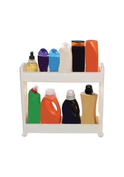 Slim Organizer 2 Katlı Plastik Banyo / Mutfak Düzenleyici Raf Beyaz 49,5 14 45 Cm Beyaz