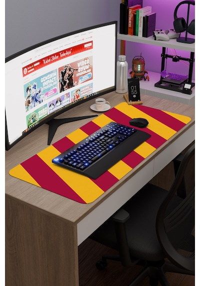 Sarı Kırmızı 90x40 Xxl Taraftar Gaming Oyuncu Mouse Pad Kaymaz Taban Büyük Klavye Fare Altlığı Şerit