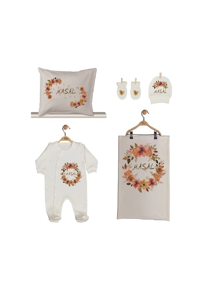 Pia Baby Gl 1929-02 İsme Özel Beşli Tulum Set Krem