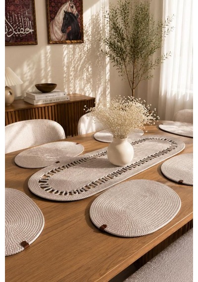 Bahar Lüks Oval 7 Parça Yemek Takımı Krem