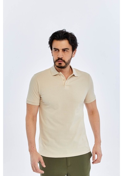 Süvari Slim Bej Erkek Polo Yaka T-shirt Ts1014000474