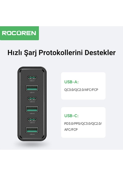 Rocoren 60w 3 Type-c Ve 3 Usb-a 6 Portlu Şarj Cihazı Masaüstü Şarj İstasyonu