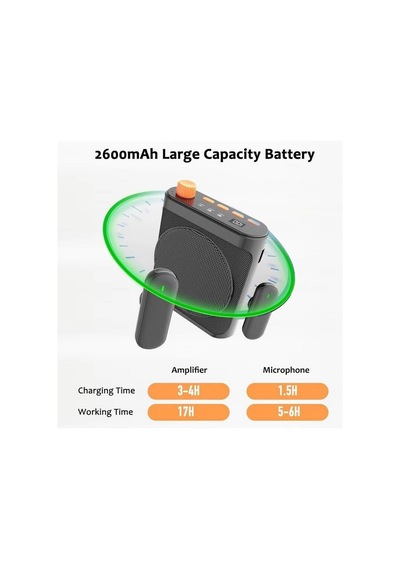 Kablosuz Yaka Mikrofonlu Megafon Taşınabilir Hoparlör, Çift Bluetooth Mikrofon, Öğretmen Rehber İçin