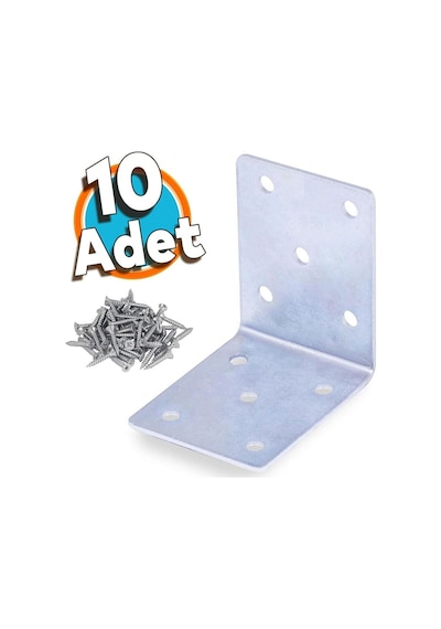 L Demir Köşebent 50x50x40 Mm 10 Adet Güçlü Mobilya Dolap Raf Köşe Bağlantı Gönye Sabitleme Vida Hediyeli Çoklu Renk