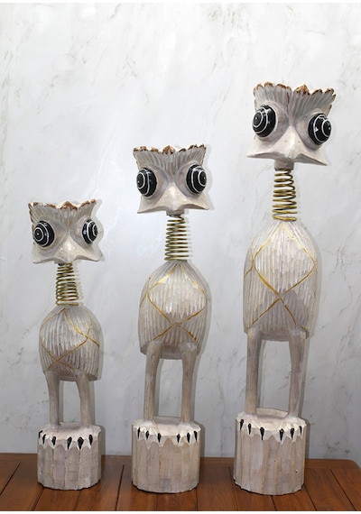 1 Adet Ahşap 3'lü Deve Kuşu Dekor Seti 60-70-90 Cm Boy, Dekoratif Figür, Ev Bahçe Aksesuarı Ostrich Wooden Ornament Dekorasyon Diğer