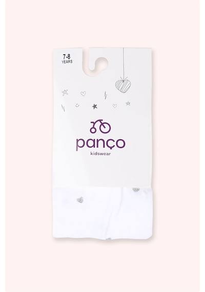 Panço Kız Çocuk Kalp Desenli Dizaltı Beyaz Çorap