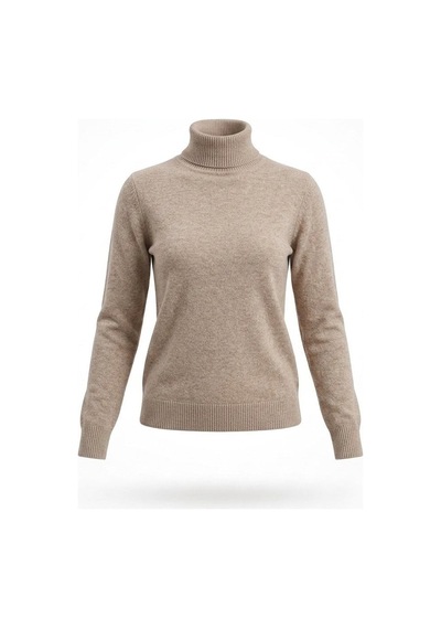 Onno Style Women Düz Balıkcı Yaka Basic Kazak Bej
