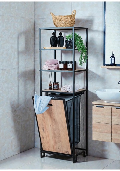 Dekoratif Kirli Sepetli Banyo Dolabı Ahşap Raflı Metal Gövdeli 4 Raflı Çamaşır Sepeti Banyo Düzenleyici Organiz Diğer Dekoratif Kirli Sepetli Banyo Dolabı Ahşap Raflı Metal Gövdeli 4 Raflı Çamaşır Sepeti Banyo Düzenleyici Organiz Diğer