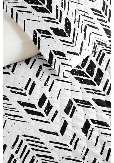 Siyah Geometrik Genç Odası Tek Kişilik Pike Takımı-modern Ok Motifli 160x220cm Kapitone Yatak Örtüsü Ekru
