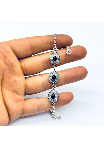 Damla Model Zirkon Ve Oltu Taşı İşçilikli 925 Ayar Gümüş Bileklik Gümüş