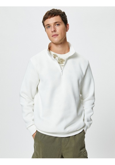 Koton Yarım Fermuarlı Sweatshirt Basic Dik Yaka Ribanalı Uzun Kollu Şardonlu Ekru 4sam70002mk Koton Yarım Fermuarlı Sweatshirt Basic Dik Yaka Ribanalı Uzun Kollu Şardonlu Ekru 4sam70002mk