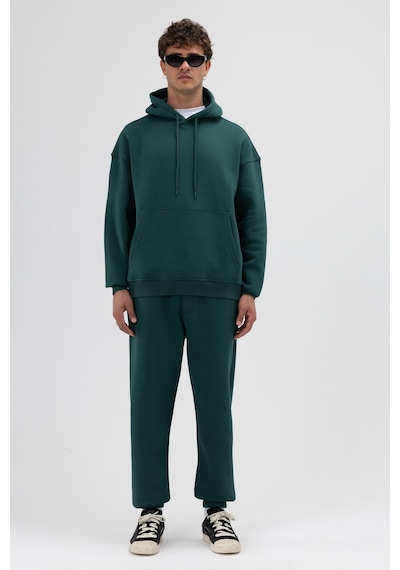 Vamos Basic Oversize Kapüşonlu Sweatshirt Nefti Yeşil