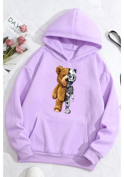 Uyguntarz Unisex Boys Bear Baskılı Sweatshirt Lila