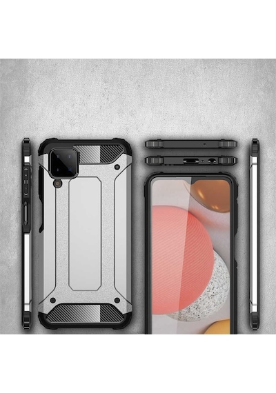 Ekılıf - Samsung Galaxy A12 Uyumlu Kılıf Çift Katman Zırh Tank Crash Military Kapak - Mavi