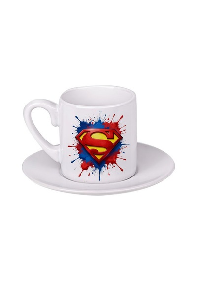 Superman Logolu Türk Kahvesi Fincanı Beyaz