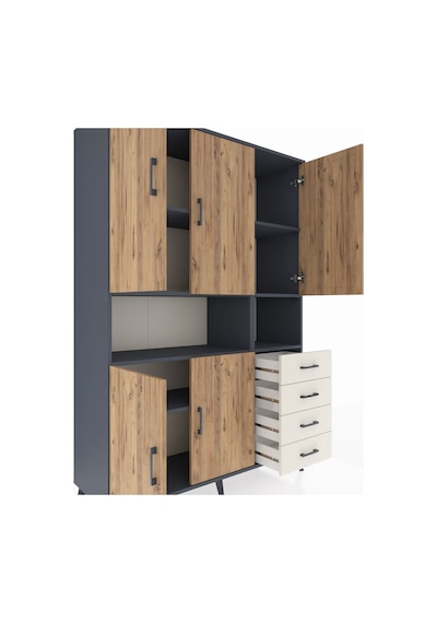 Hyperion Dolap 7 Raflı 4 Çekmeceli 5 Kapaklı 132x44x195 Antra... Antrasit