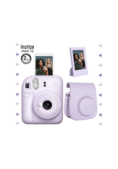 Fujifilm Instax Mini 12 Fotoğraf Makinesi + Çerçeve + Deri Kılıf Lila