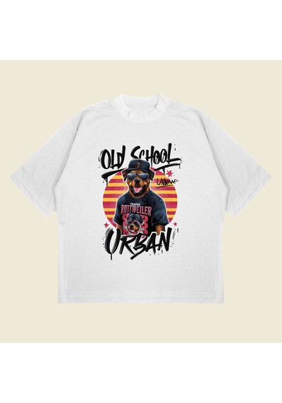 Tarzsokak Trapdog Baskılı Oversize Unisex Pamuklu Nefes Alan Kalın Kumaşlı Beyaz