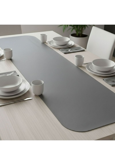 1 Adet Deri Runner Oval Kenarlı-40x140 Cm Gri