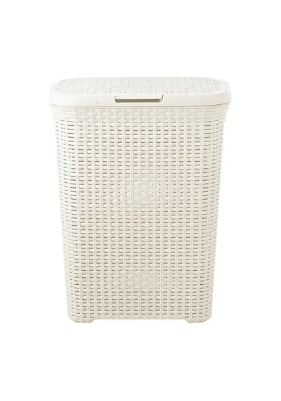 Hasır Desenli Plastik Çamaşır Sepeti Beyaz