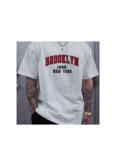 Caddemia Yaz 100 Saf Pamuk Moda Rahat Gevşek Spor Brooklyn 1898 New York Baskılı Yuvarlak Yaka Gri 2XL Caddemia Yaz 100 Saf Pamuk Moda Rahat Gevşek Spor Brooklyn 1898 New York Baskılı Yuvarlak Yaka Gri 2XL