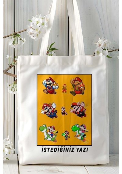 Art Hediye Super Mario Oyun Baskılı Omuz Çanta Kişiye Özel Model 4 Çok Renkli