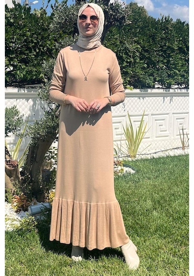 Rabia Şamlı Rüya Bej Triko Elbise Normal
