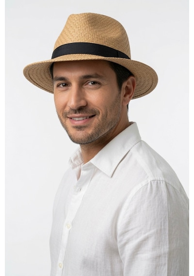 Mollycrush Erkek Camel Hasır Fedora Şapka Klasik Takım Elbise Ve Günlük Stil Fötr Şapka Camel