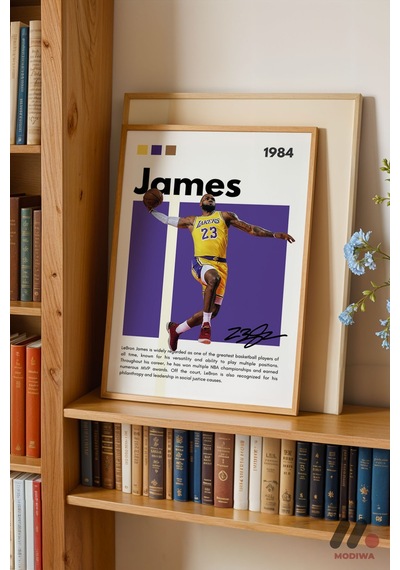 Lebron James Sarı Poster, Ahşap Çerçeveli Duvar Tablosu - Spor Severlere Hediye