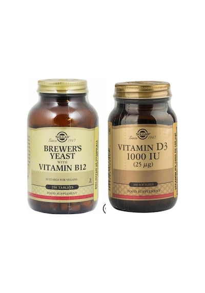 Solgar Brewer's Yeast With Vitamin B12 250 Tablet + Vitamin D3 1000 Iu 100 Tablet