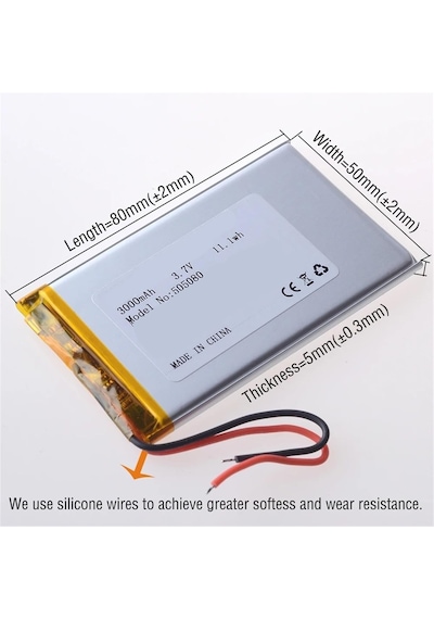 505080 3000mah 3.7v Lityum Polimer Pil Batarya Değişim