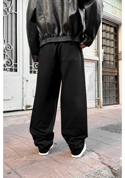 Flaw Bel Lastikli Baggy Gabardin Pantolon Siyah Siyah