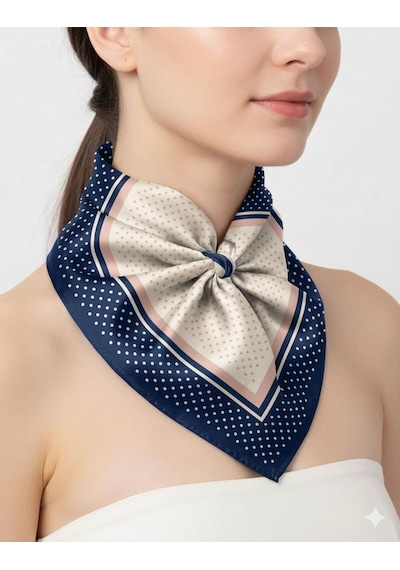 Tarzını Seç Mavi Şerit Puantiyeli Fular / Bandana / Aksesuar 48x48 Cm