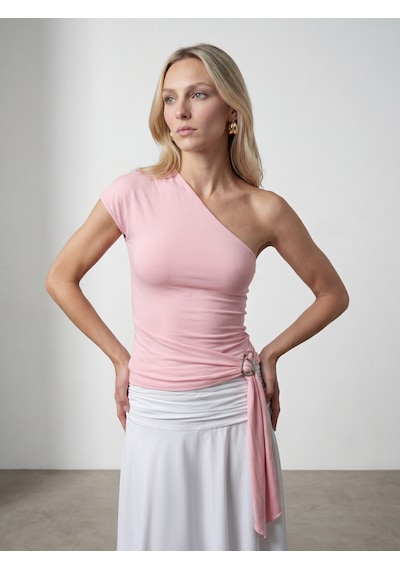 Dilvin 32877 Tek Omuzlu Tokalı Top-toz Pembe