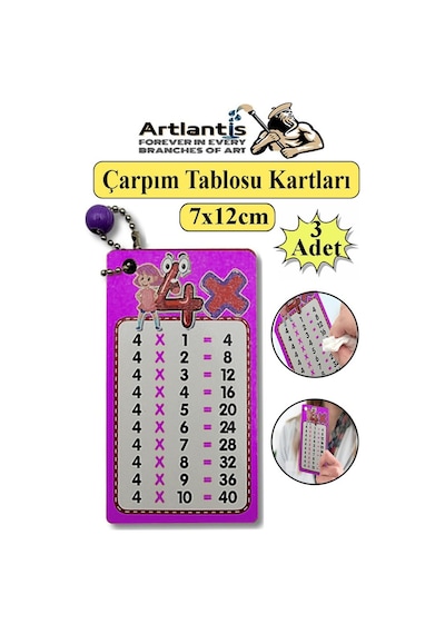 Zincirli Çarpım Tablosu 3 Adet 7x12 Cm Büyük Cep Zircirli Çarpım Tablosu Yaz Sil Özellikli Çarpım Tablosu Kartları Karne