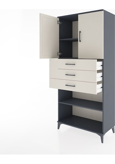 Hyperion Dolap 3 Raflı 3 Çekmeceli 2 Kapaklı 88x44x195 Antrasit-aytaşı Antrasit