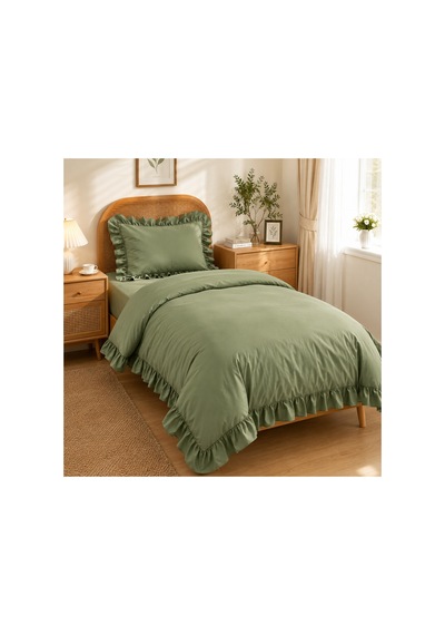 Fırfırlı Nevresim Takımı Light Almond Tek Kişilik 2 Parça 160 X 220 Cm Limon Küfü