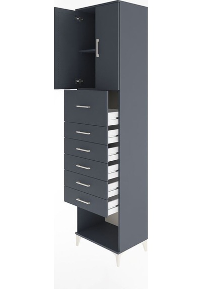 Hyperion Dolap 2 Raflı 6 Çekmeceli 2 Kapaklı 60x44x243 Antrasit-antrasit Antrasit