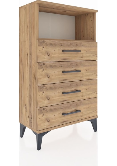 Arges Komodin Tek Raflı 4 Çekmeceli 60x30x106 Çam-çam Çam