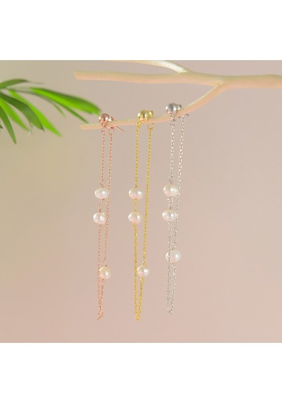 Queen Silver Jewelry 925 Ayar Gümüş. Örme İnci Sallantılı Küpe Altın