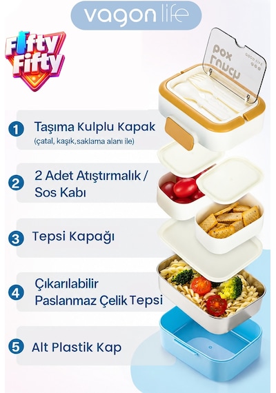 540 Ml 2 Kat Paslanmaz Çelik Lunch Box Yeni Nesil Sefer Tası Çatal & Kaşık Ff6750-540 Pembe