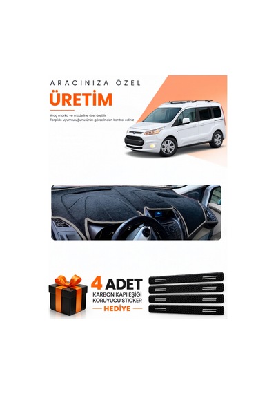 Ford Tourneo Connect 2013-2020 Uyumlu Torpido Koruma Örtüsü Oto Kılıfı - Siyah Gri